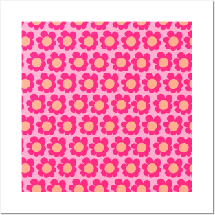 Neon Pink Daisy Pattern Posters and Art